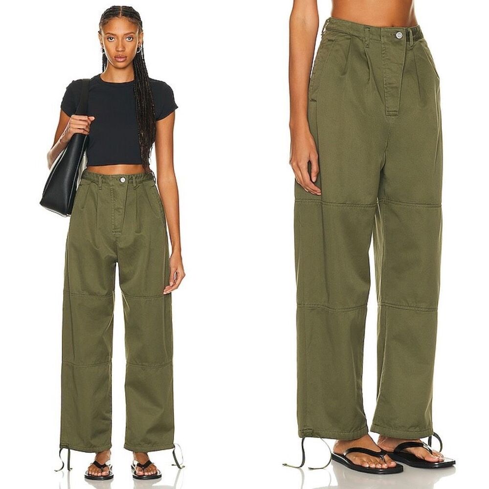 NWT Moussy Vintage High Rise 100% Cotton Fayette Cargo Pants Khaki Large $290